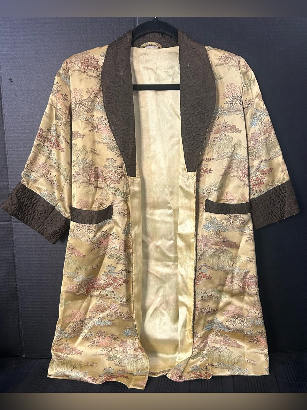 Vintage Japanese Brocade Gentleman's Smoking Quilted Silk Jacket Robe